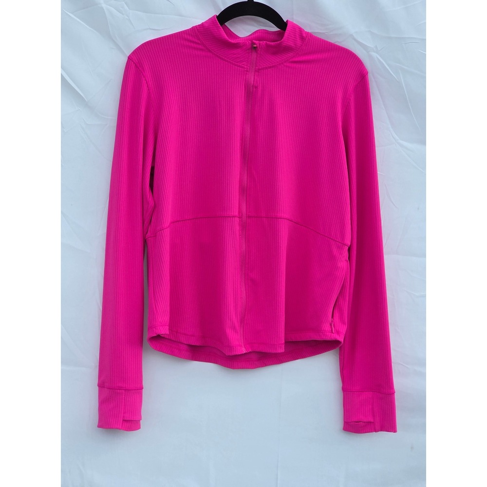 Spyder Active Womens Hot Pink Ribbed Full Zip Thumbhole Performance Top Large